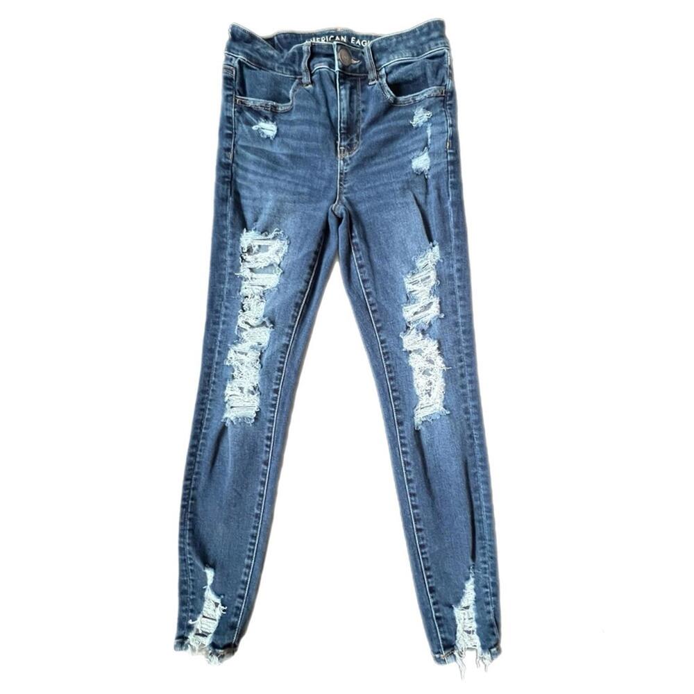 American Eagle Skinny Jeans Blue Distressed‎ Next Level Stretch 2 Short